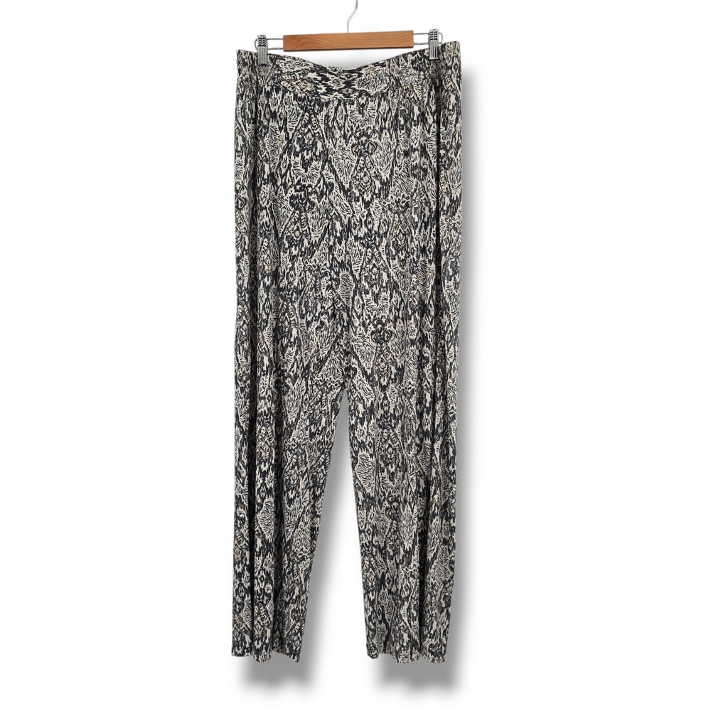 IMAN Women XL Black Cream Gold Metallic Tribal Ikat Print Wide Leg Pants Average